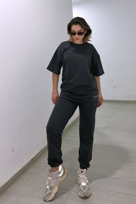 DIAMOND WRITTING T-SHIRT+SWEATPANTS WOMEN SET DARK GREY/GEE - 3