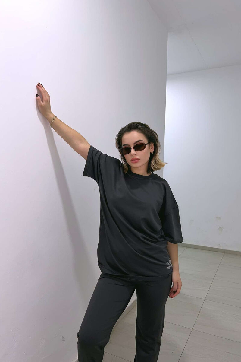 DIAMOND WRITTING T-SHIRT+SWEATPANTS WOMEN SET DARK GREY/GEE - 4