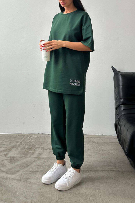 DIAMOND WRITTING T-SHIRT+SWEATPANTS WOMEN SET GREEN/JESHILE 