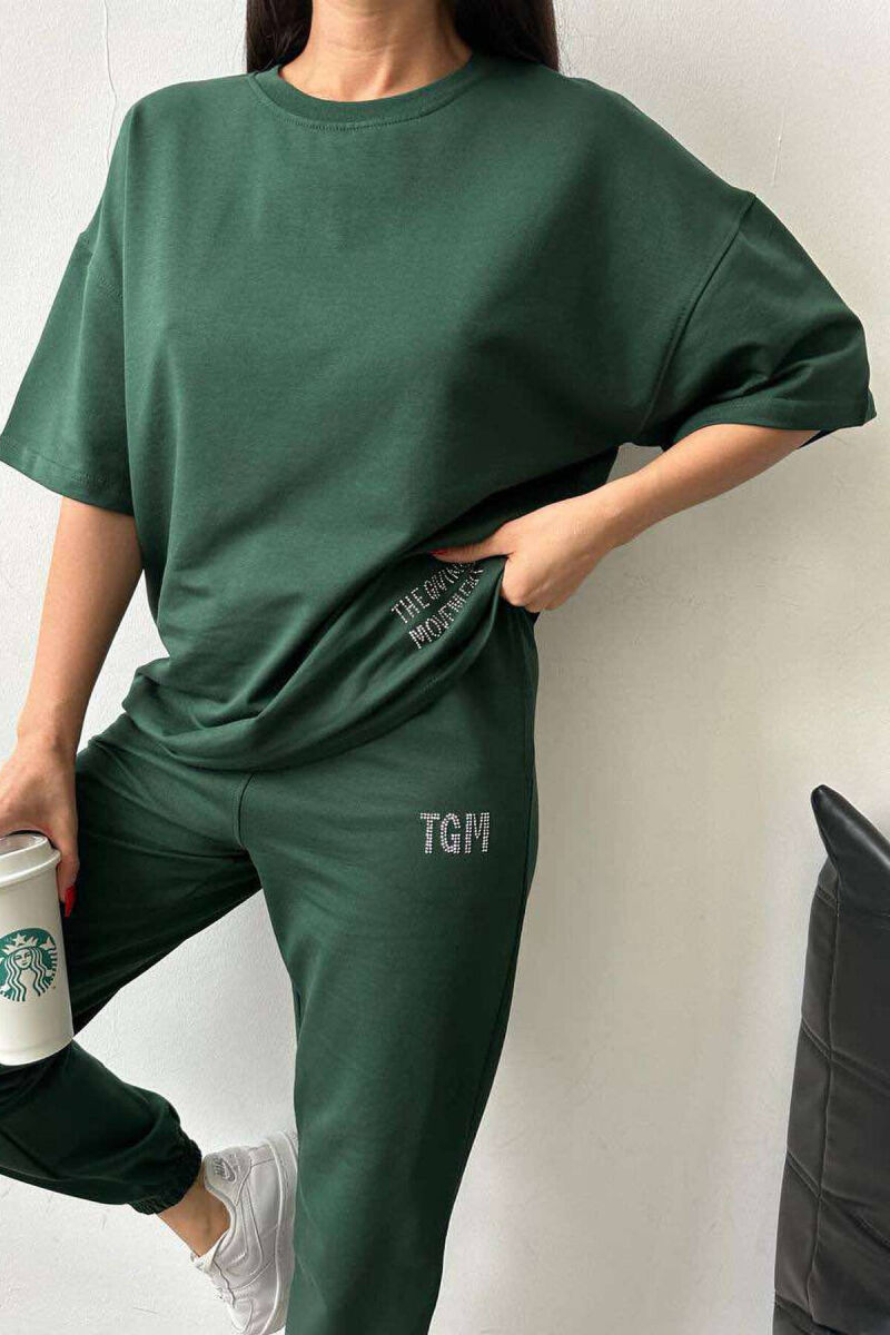 DIAMOND WRITTING T-SHIRT+SWEATPANTS WOMEN SET GREEN/JESHILE - 3