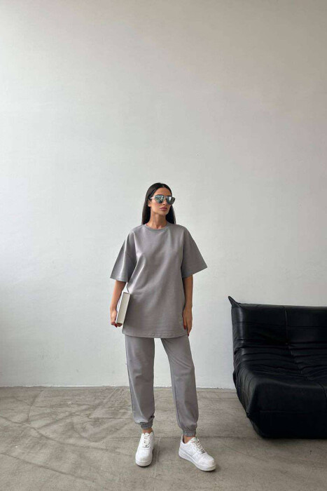 DIAMOND WRITTING T-SHIRT+SWEATPANTS WOMEN SET GREY/GRI 