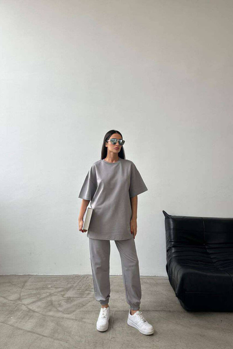 DIAMOND WRITTING T-SHIRT+SWEATPANTS WOMEN SET GREY/GRI - 1