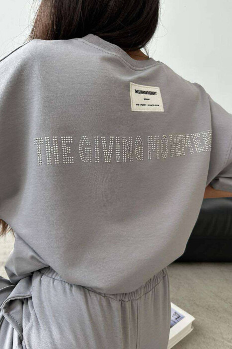 DIAMOND WRITTING T-SHIRT+SWEATPANTS WOMEN SET GREY/GRI - 2