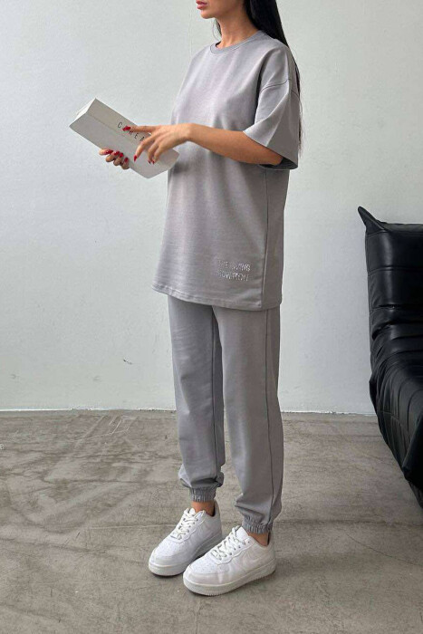 DIAMOND WRITTING T-SHIRT+SWEATPANTS WOMEN SET GREY/GRI - 3