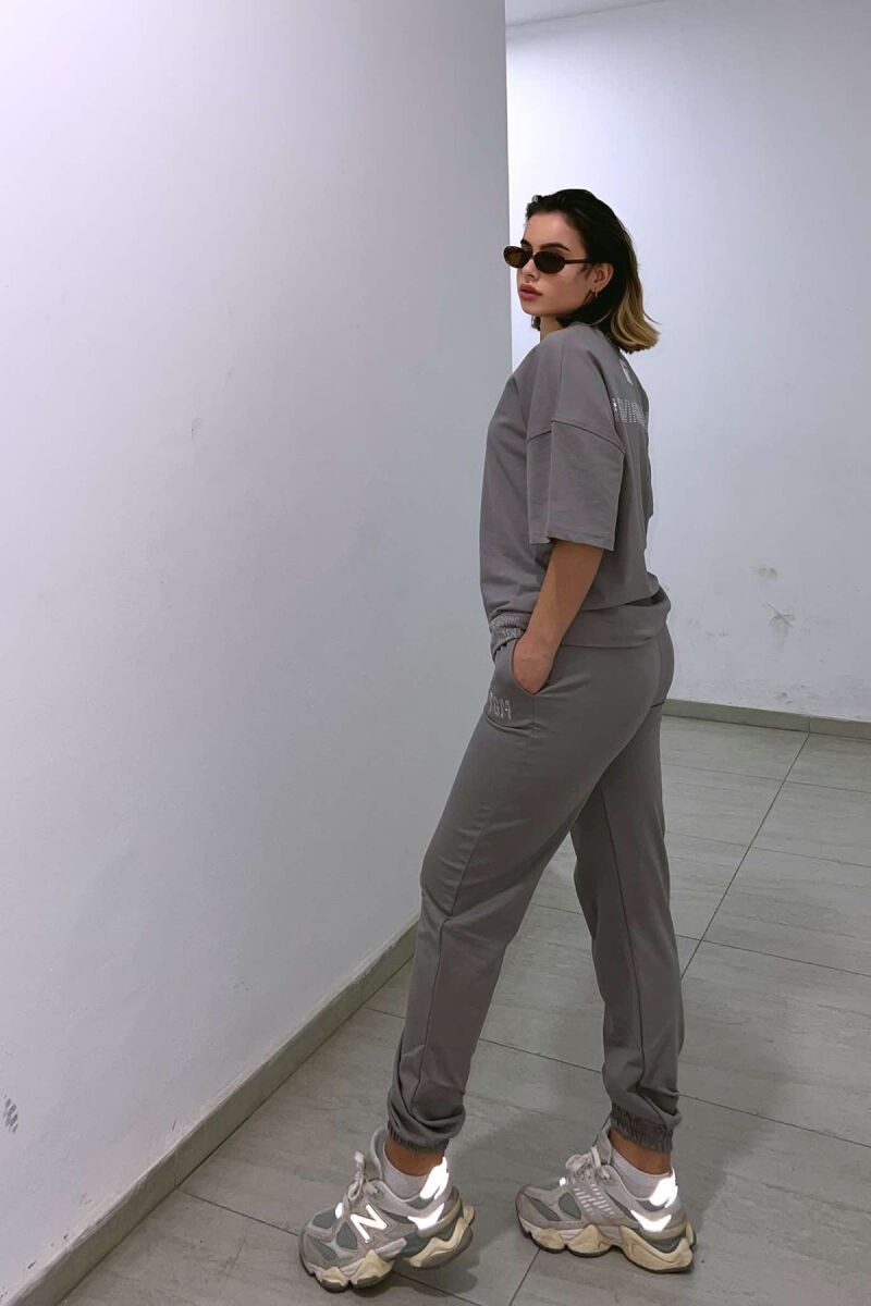 DIAMOND WRITTING T-SHIRT+SWEATPANTS WOMEN SET GREY/GRI - 2
