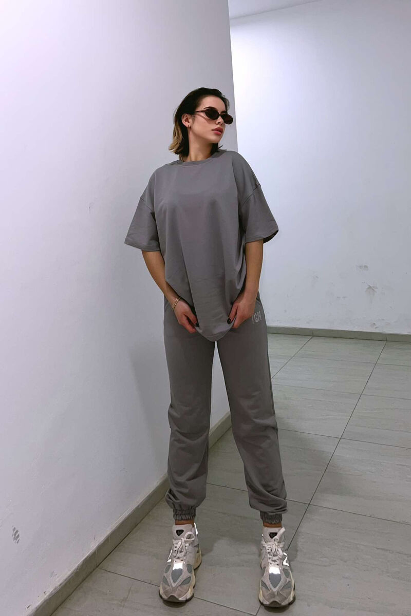 DIAMOND WRITTING T-SHIRT+SWEATPANTS WOMEN SET GREY/GRI - 1