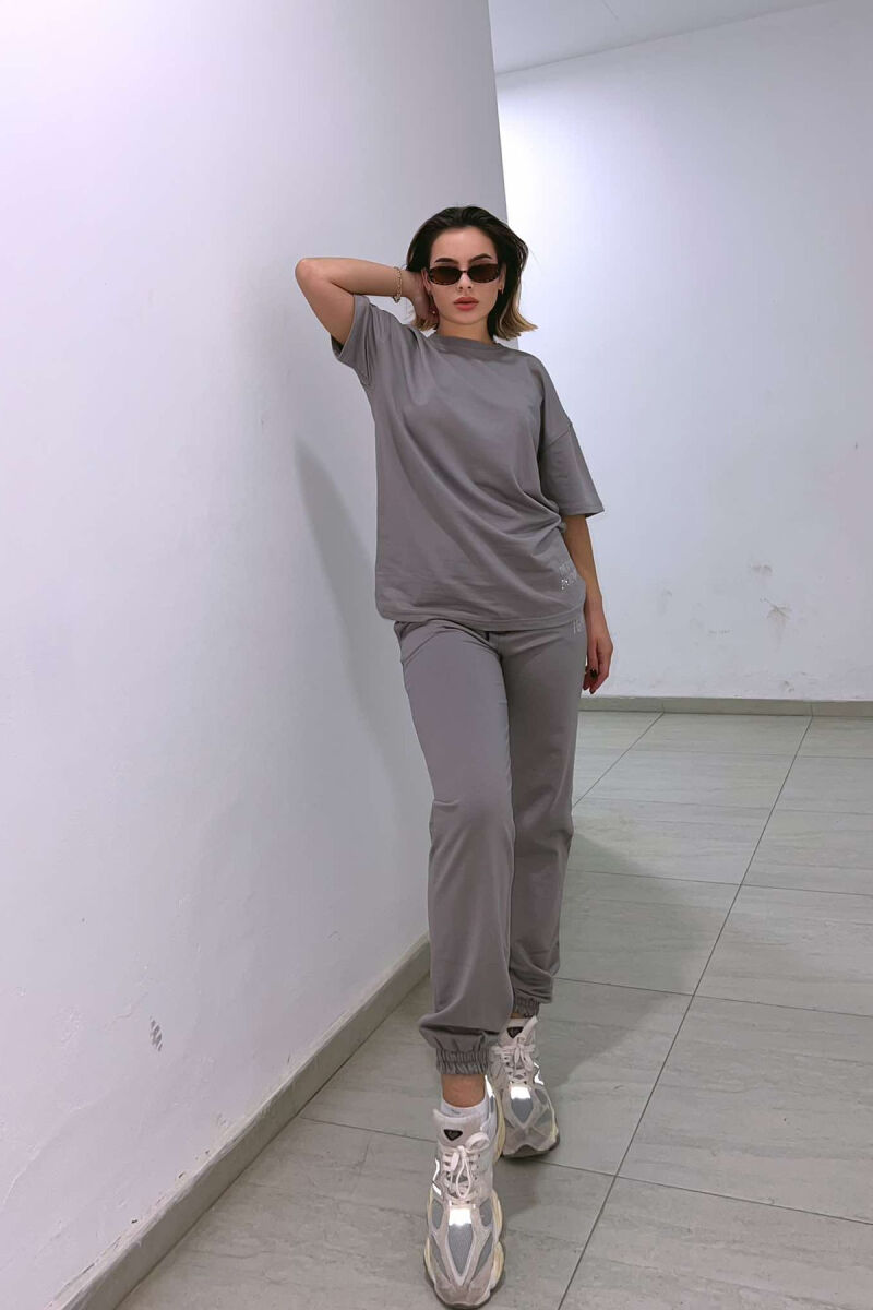 DIAMOND WRITTING T-SHIRT+SWEATPANTS WOMEN SET GREY/GRI - 3