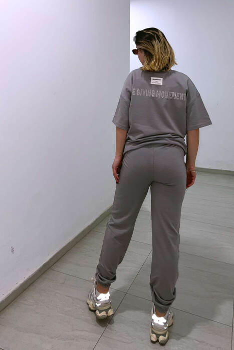 DIAMOND WRITTING T-SHIRT+SWEATPANTS WOMEN SET GREY/GRI - 4