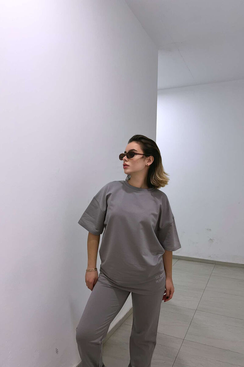 DIAMOND WRITTING T-SHIRT+SWEATPANTS WOMEN SET GREY/GRI - 5