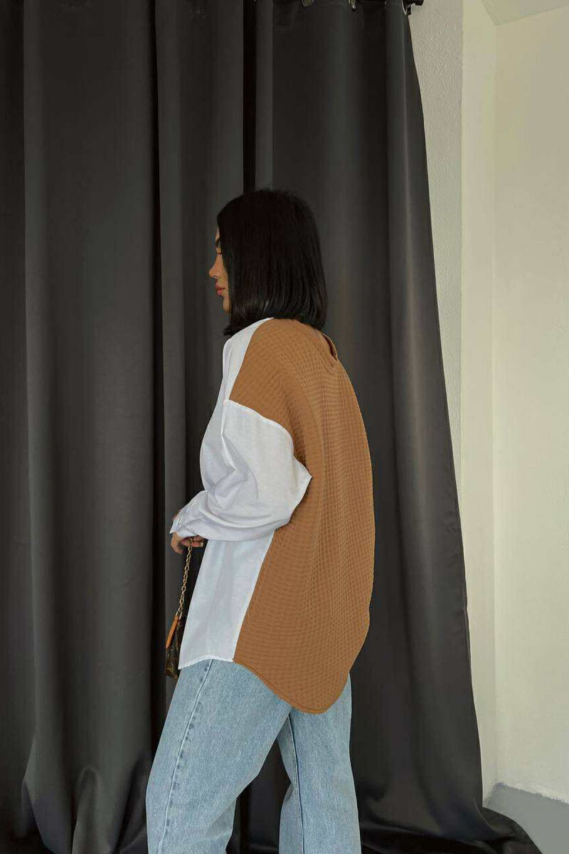 DIFFERENT BACK DESIGN TWO-COLORED WOMEN SHIRT WHITE-BROWN/BAKA - 2