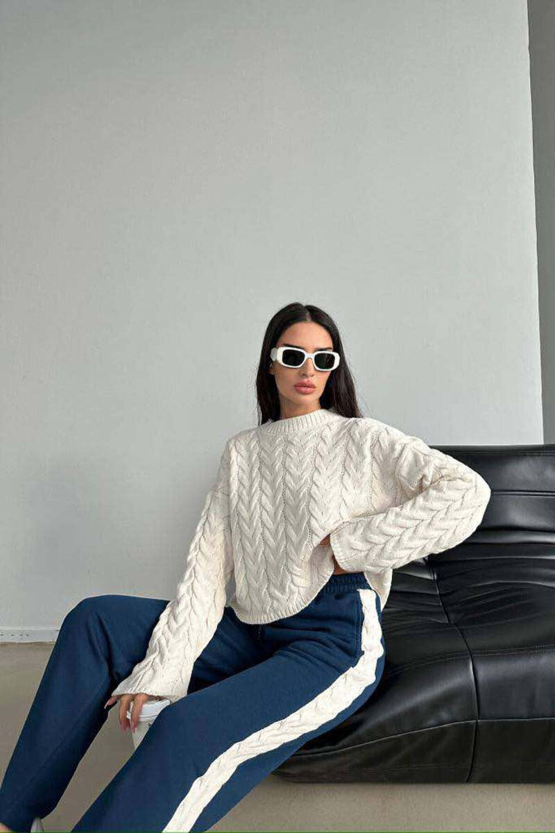 DIFFERENT COLORS SWEATSHIRT+TROUSERS WOMAN SET CREAM-BLUE/KREM-BLU - 2