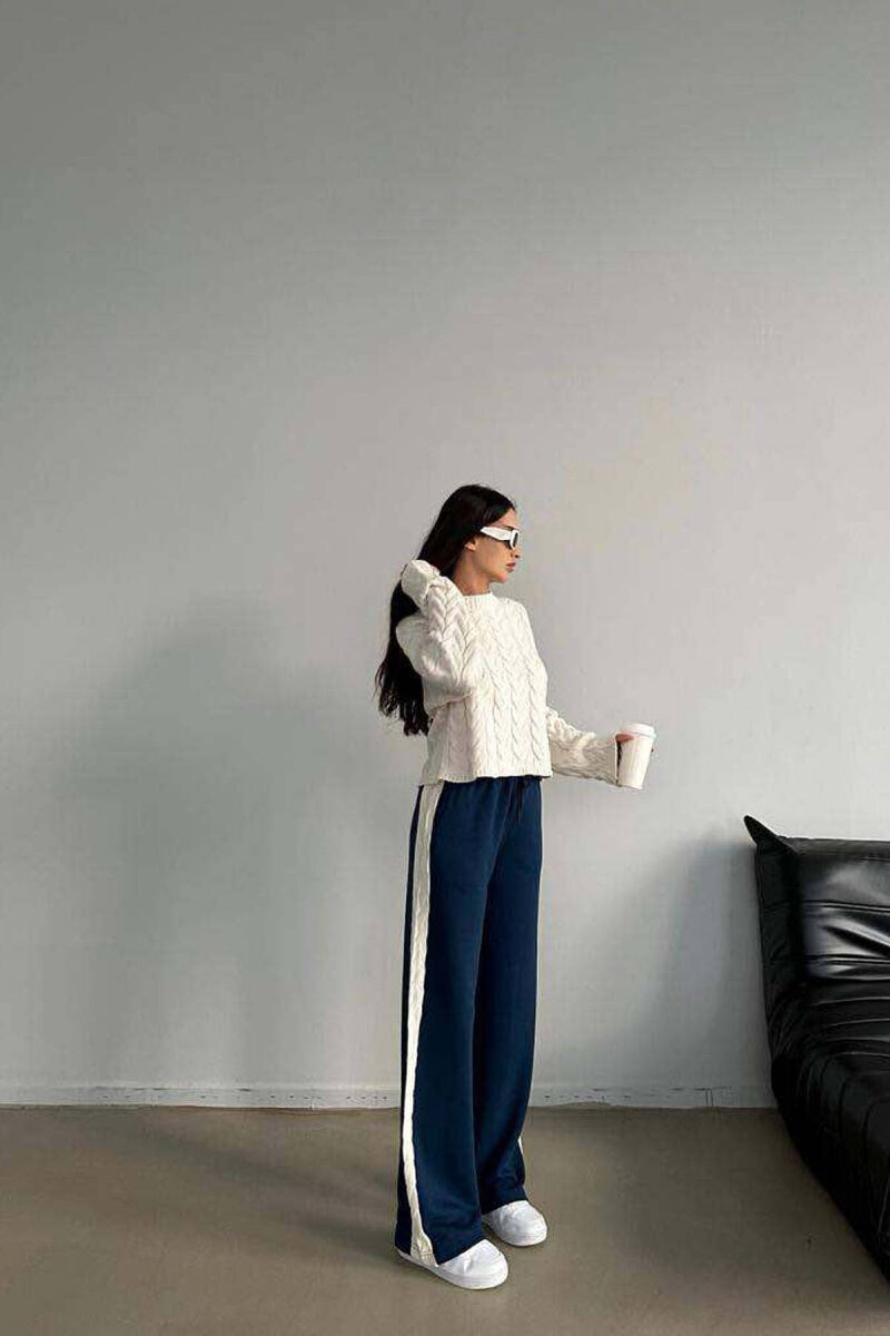 DIFFERENT COLORS SWEATSHIRT+TROUSERS WOMAN SET CREAM-BLUE/KREM-BLU - 3