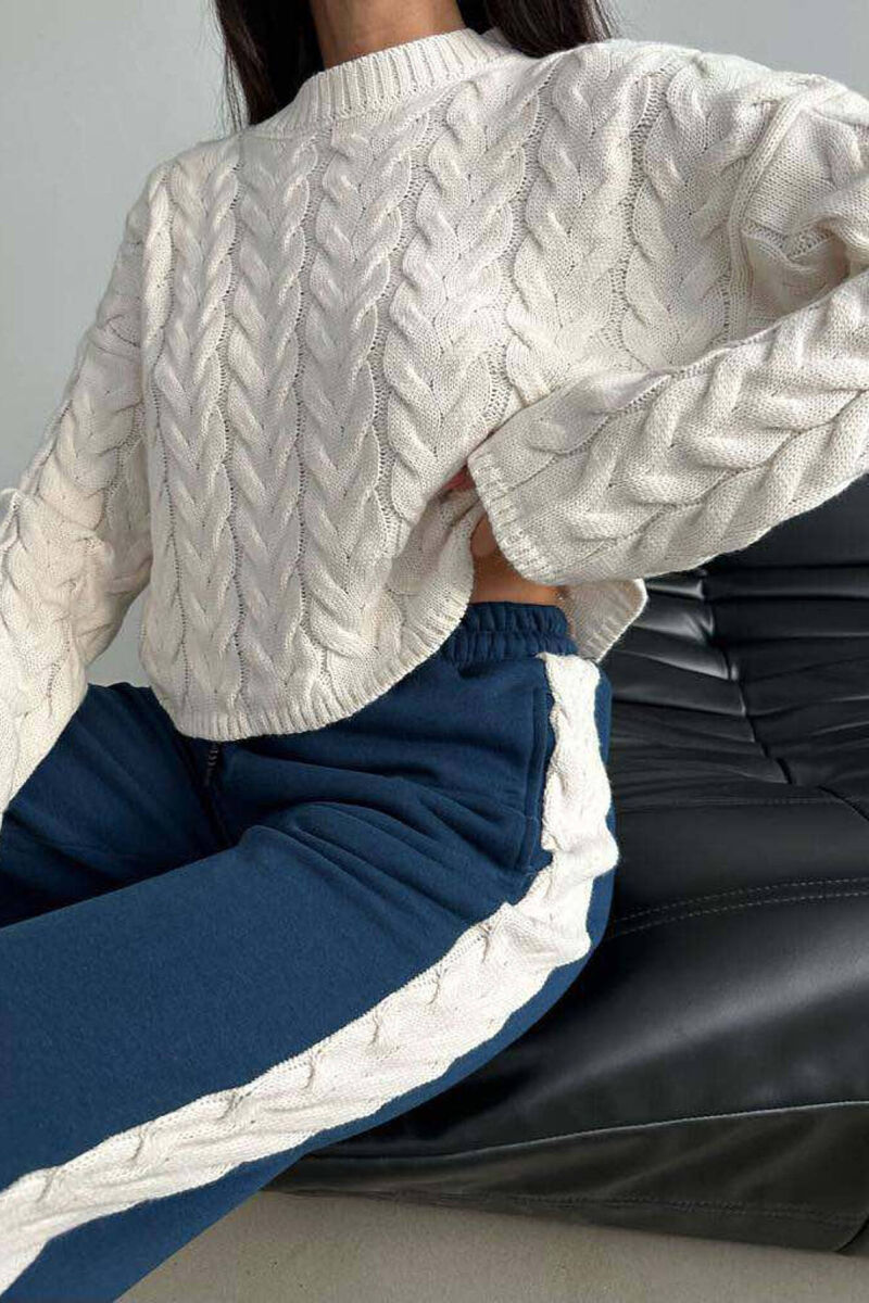 DIFFERENT COLORS SWEATSHIRT+TROUSERS WOMAN SET CREAM-BLUE/KREM-BLU - 4