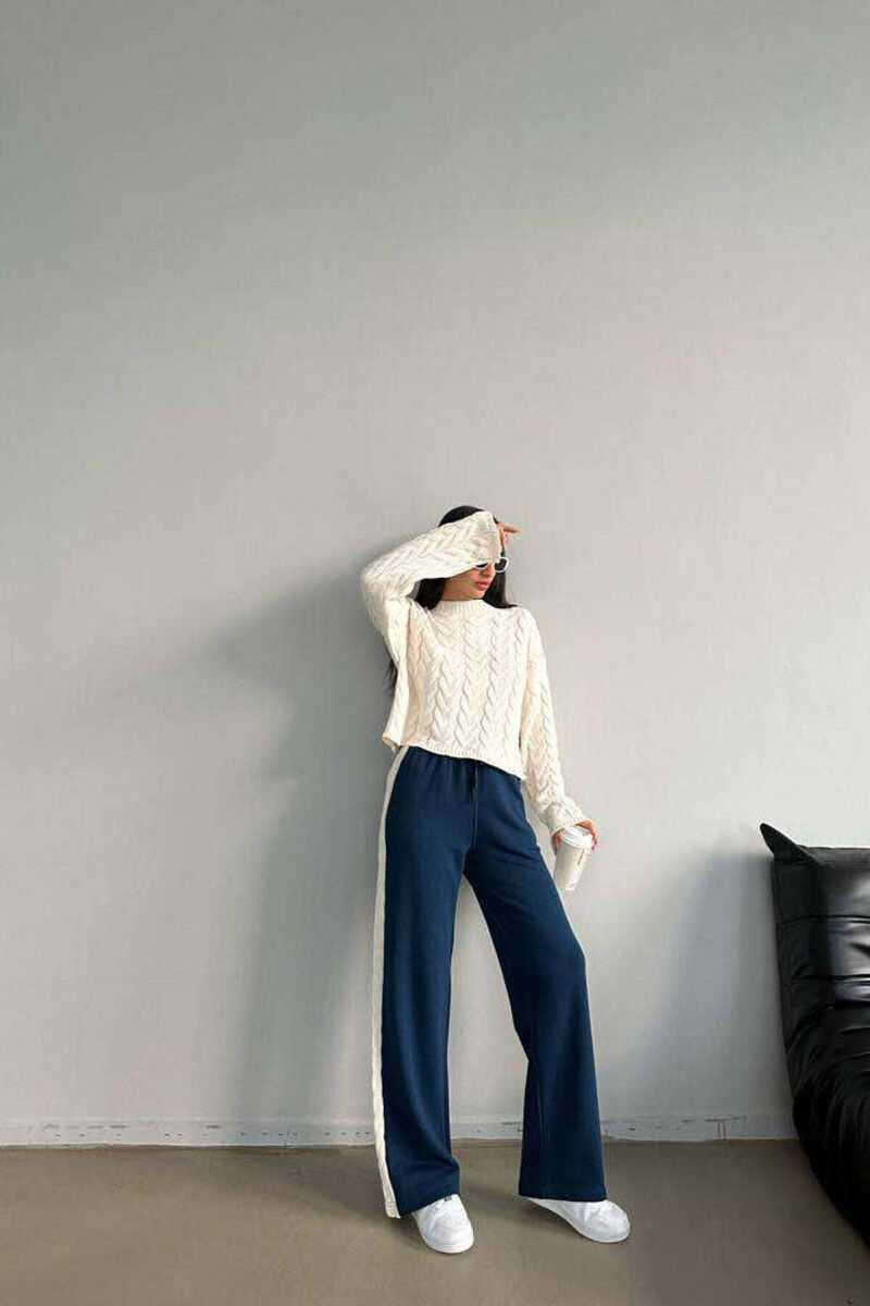 DIFFERENT COLORS SWEATSHIRT+TROUSERS WOMAN SET CREAM-BLUE/KREM-BLU - 5