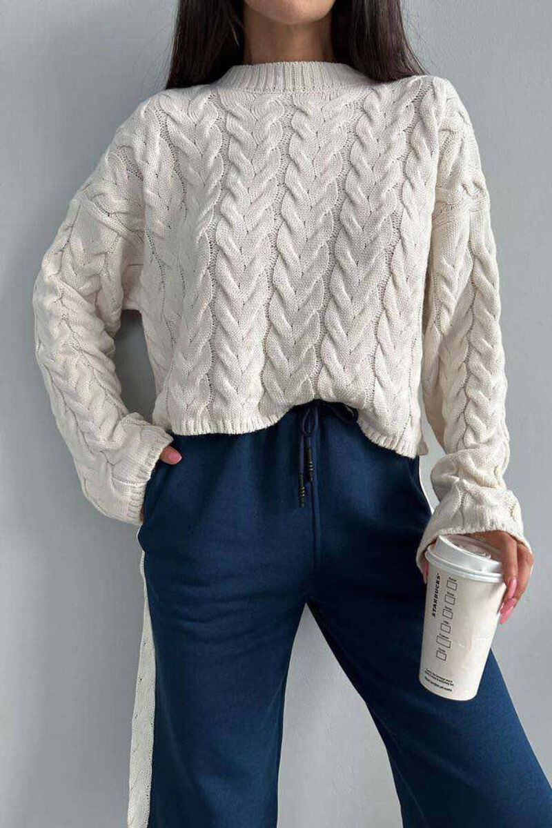 DIFFERENT COLORS SWEATSHIRT+TROUSERS WOMAN SET CREAM-BLUE/KREM-BLU - 6