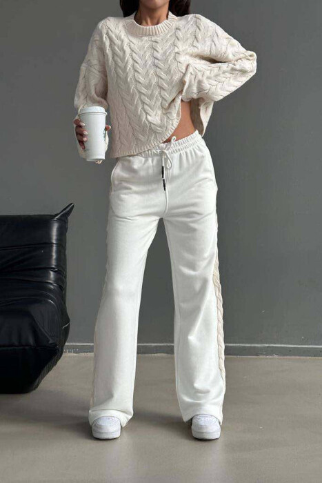 DIFFERENT COLORS SWEATSHIRT+TROUSERS WOMAN SET CREAM/KREM - 2