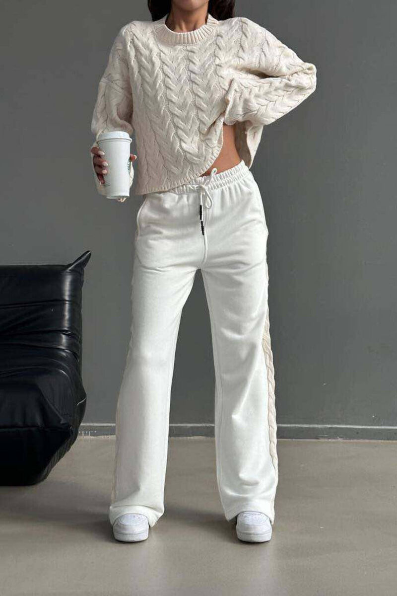 DIFFERENT COLORS SWEATSHIRT+TROUSERS WOMAN SET CREAM/KREM - 2