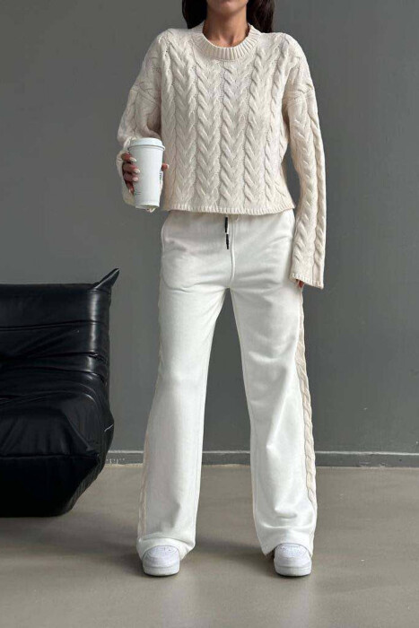 DIFFERENT COLORS SWEATSHIRT+TROUSERS WOMAN SET CREAM/KREM - 4