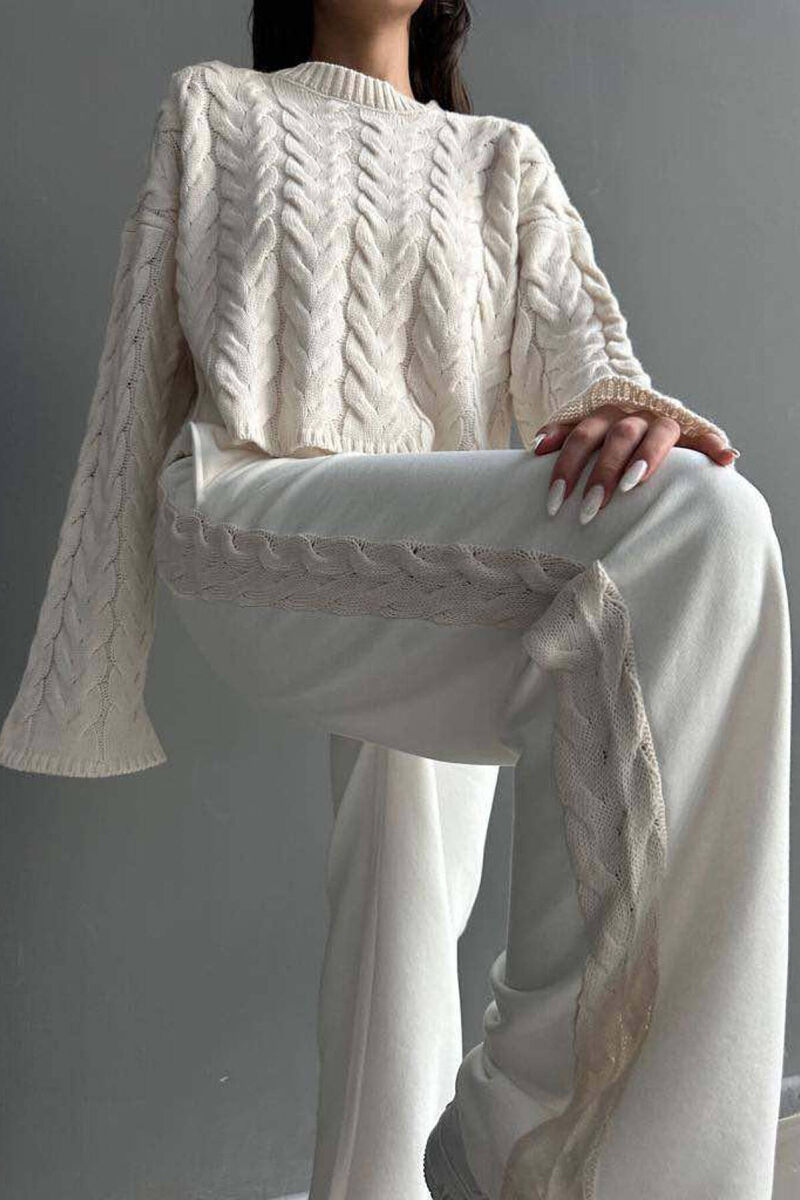 DIFFERENT COLORS SWEATSHIRT+TROUSERS WOMAN SET CREAM/KREM - 5