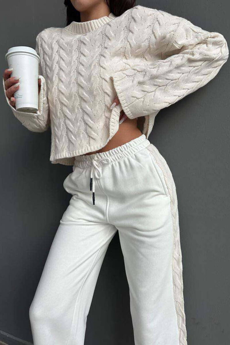 DIFFERENT COLORS SWEATSHIRT+TROUSERS WOMAN SET CREAM/KREM - 6