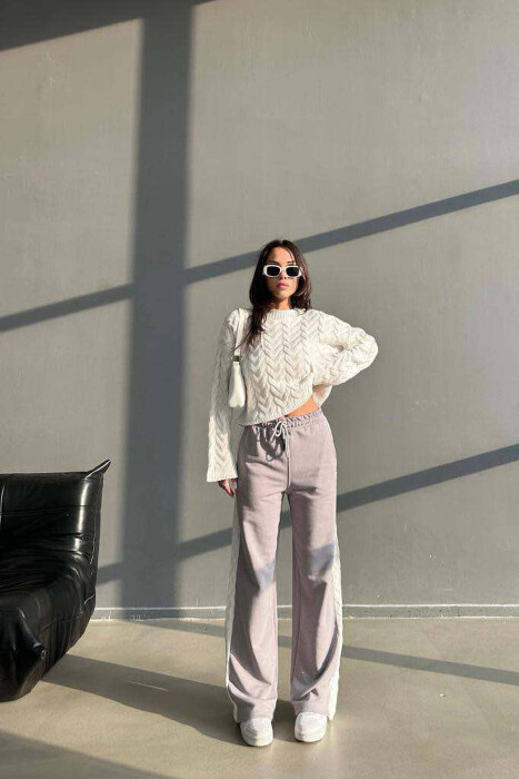 DIFFERENT COLORS SWEATSHIRT+TROUSERS WOMAN SET WHITE/GREY-BAGR 
