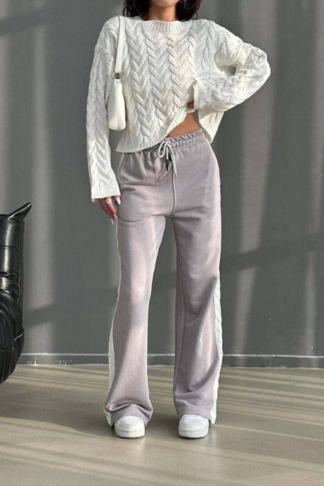 DIFFERENT COLORS SWEATSHIRT+TROUSERS WOMAN SET WHITE/GREY-BAGR - 2