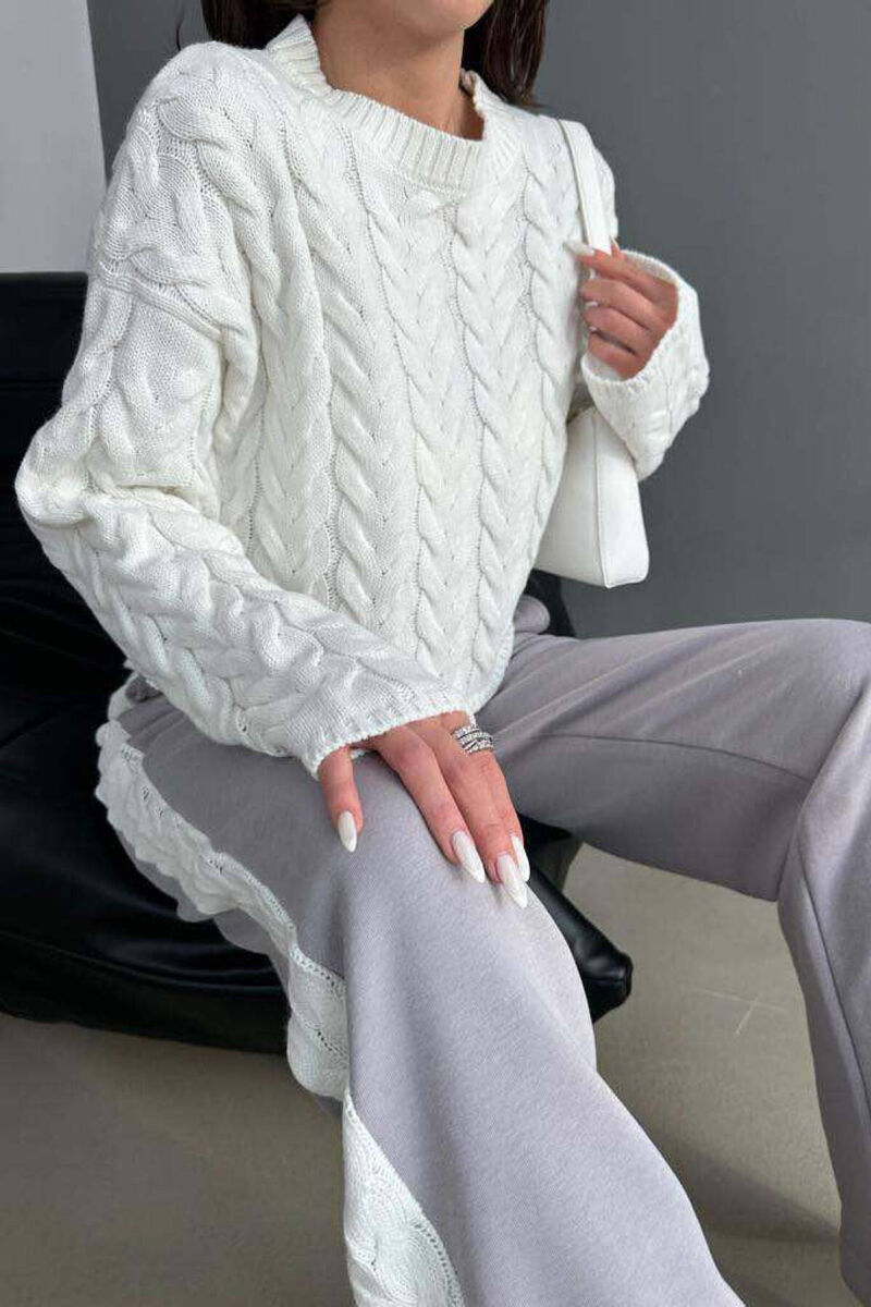 DIFFERENT COLORS SWEATSHIRT+TROUSERS WOMAN SET WHITE/GREY-BAGR - 3