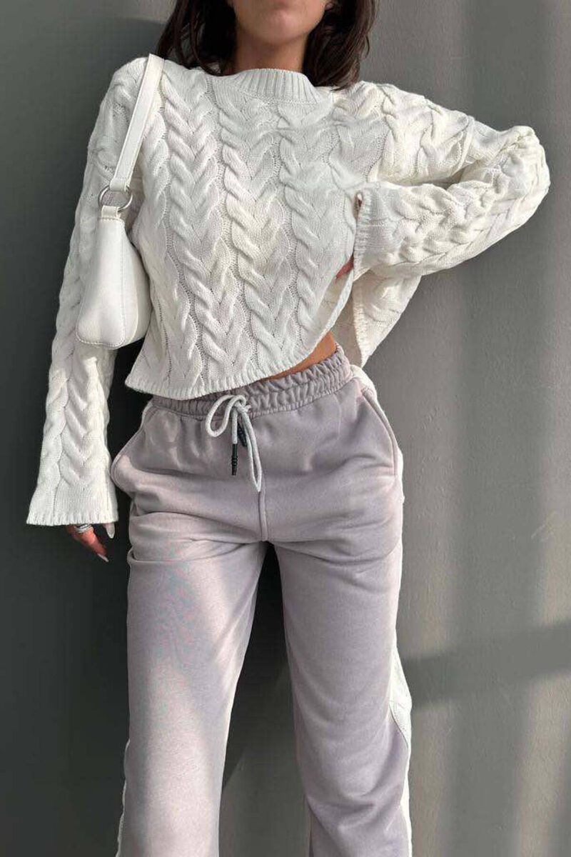 DIFFERENT COLORS SWEATSHIRT+TROUSERS WOMAN SET WHITE/GREY-BAGR - 4