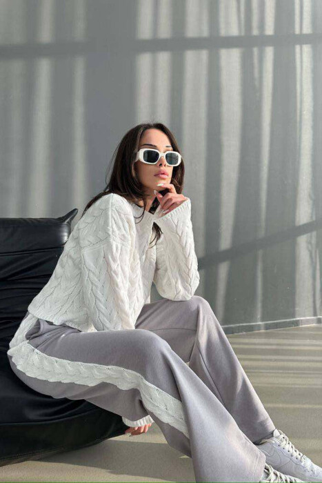 DIFFERENT COLORS SWEATSHIRT+TROUSERS WOMAN SET WHITE/GREY-BAGR - 6
