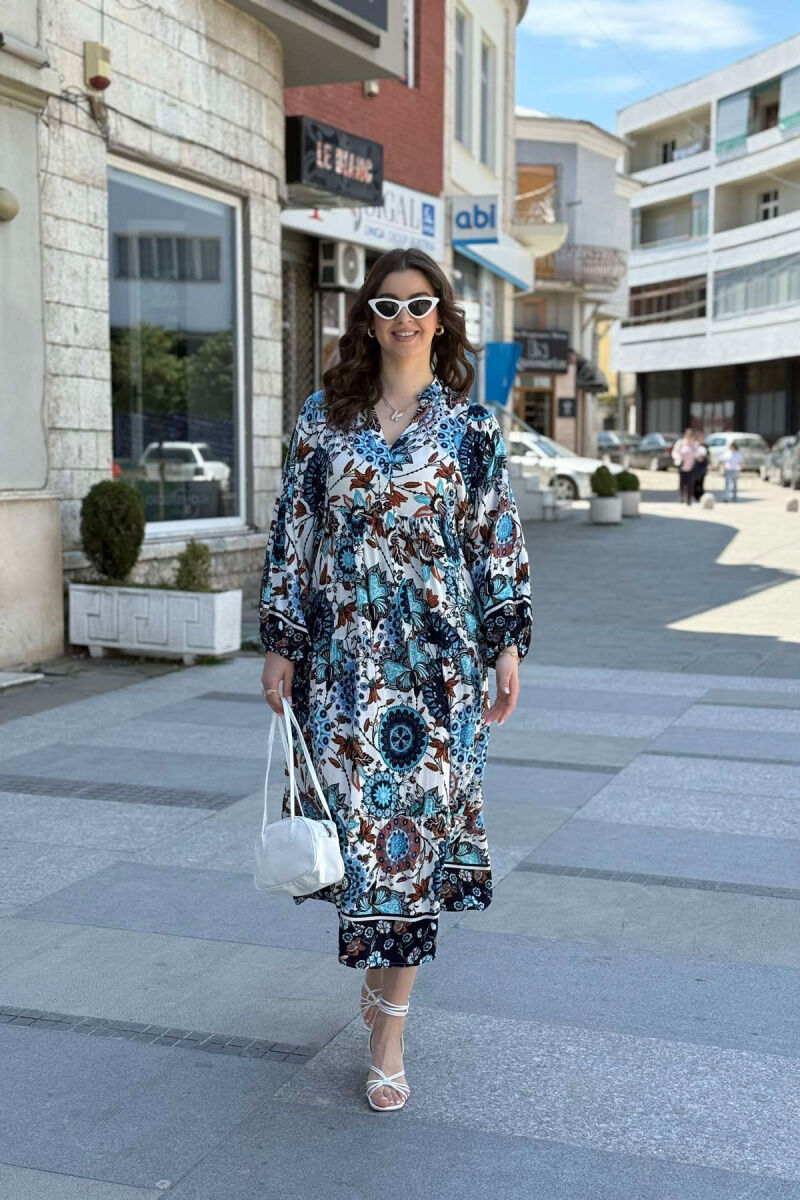 DIFFERENT DESIGN HALF SLEEVE LONG WOMEN DRESS BLUE/BLU - 1