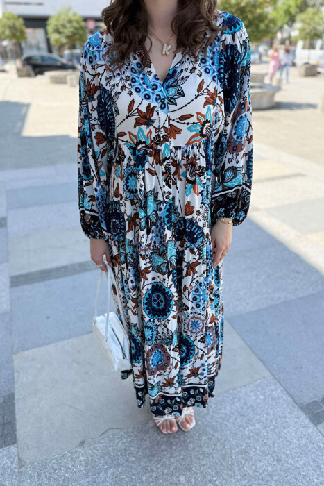 DIFFERENT DESIGN HALF SLEEVE LONG WOMEN DRESS BLUE/BLU - 4