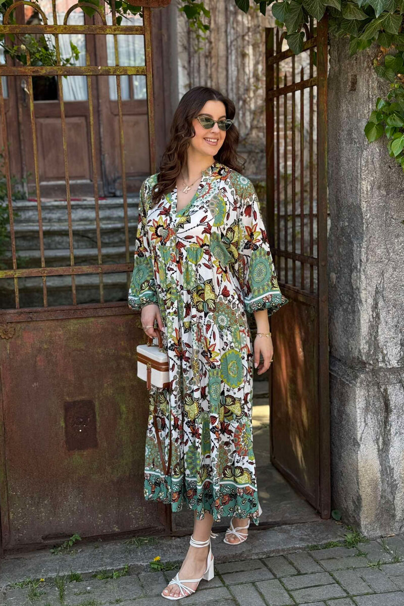 DIFFERENT DESIGN HALF SLEEVE LONG WOMEN DRESS OLIVE/ULLI - 5