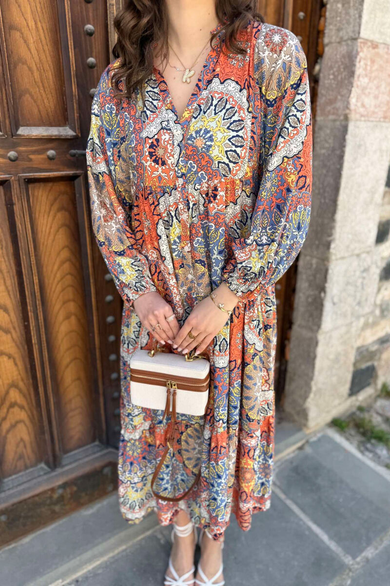 DIFFERENT DESIGN HALF SLEEVE LONG WOMEN DRESS ORANGE/PORTOKALLI - 4
