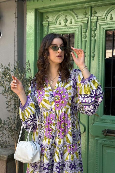 DIFFERENT DESIGN HALF SLEEVE LONG WOMEN DRESS PURPLE/LEJLA - 4