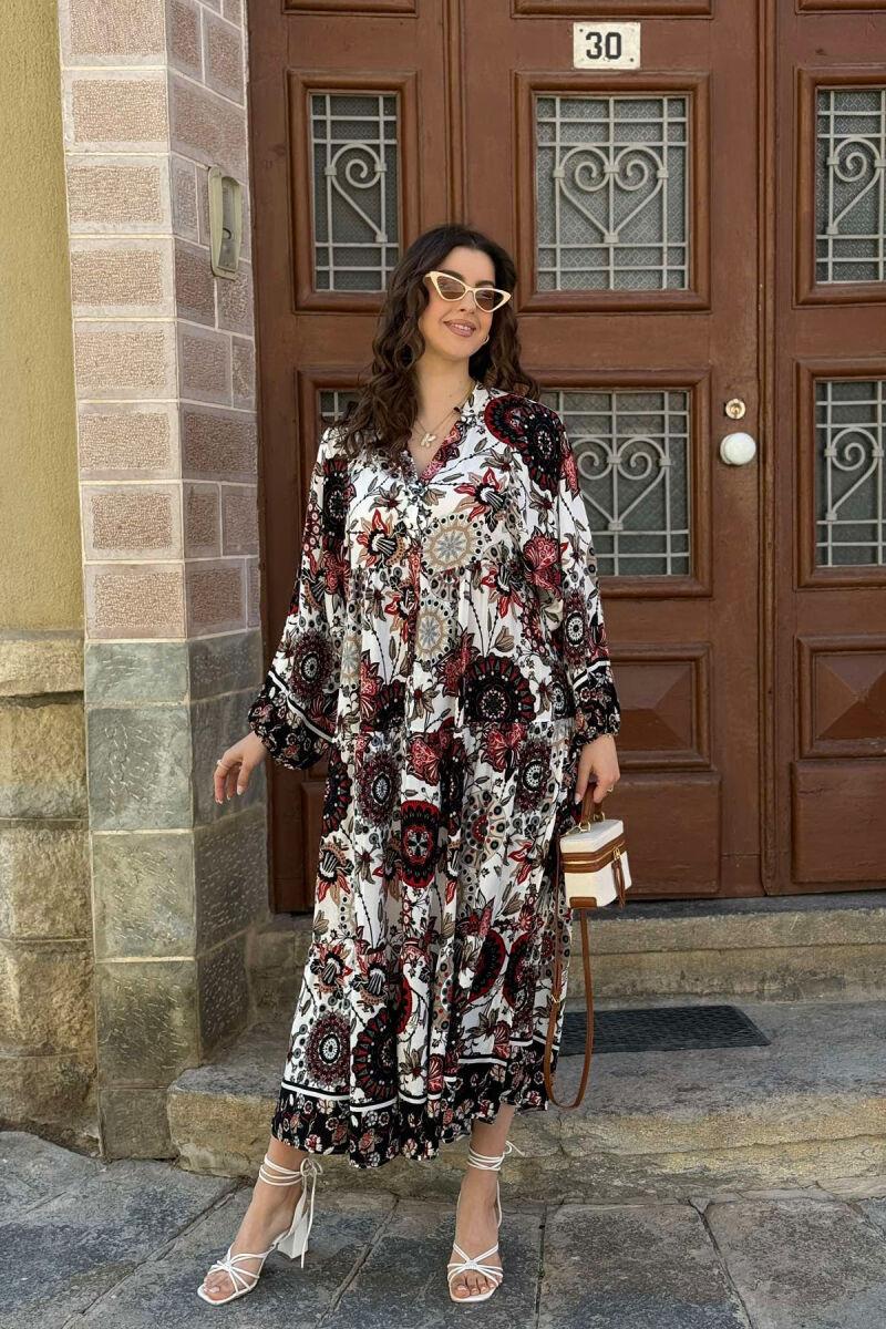 DIFFERENT DESIGN HALF SLEEVE LONG WOMEN DRESS RED/E KUQE - 2