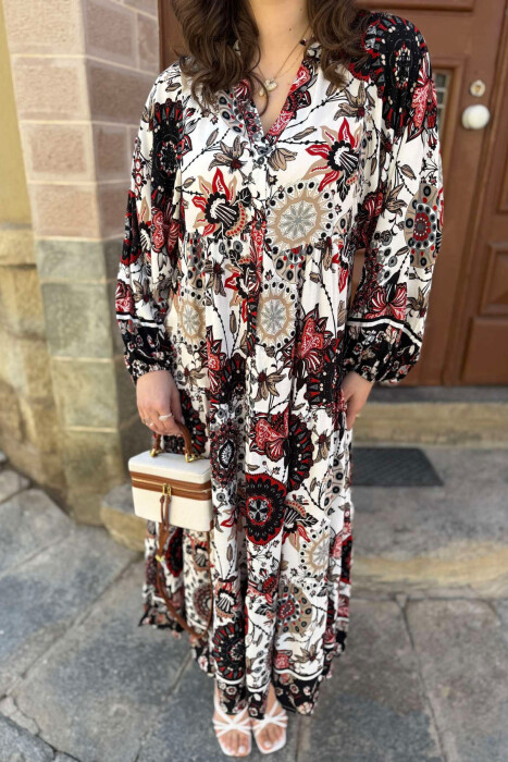 DIFFERENT DESIGN HALF SLEEVE LONG WOMEN DRESS RED/E KUQE - 5
