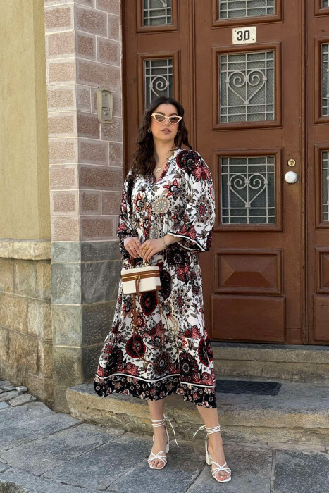 DIFFERENT DESIGN HALF SLEEVE LONG WOMEN DRESS RED/E KUQE - 6