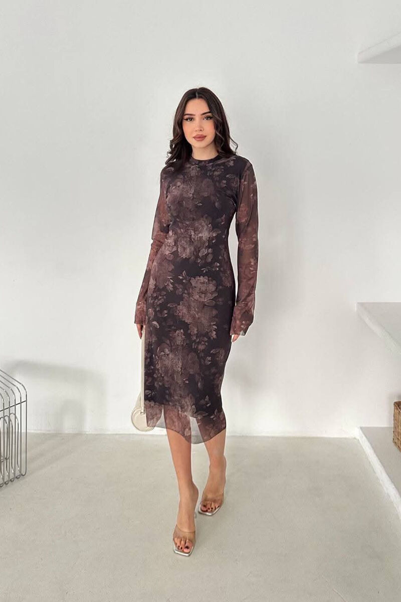 DIFFERENT DESIGN LONG SLEEVE WOMAN DRESS DARK BROWN/KAE - 2