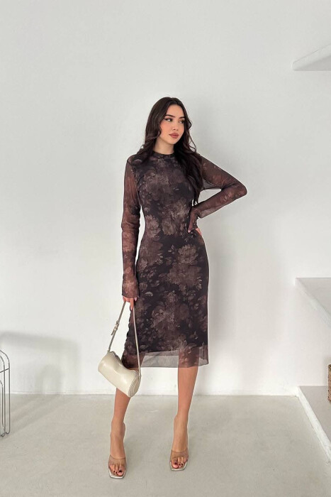 DIFFERENT DESIGN LONG SLEEVE WOMAN DRESS DARK BROWN/KAE - 3