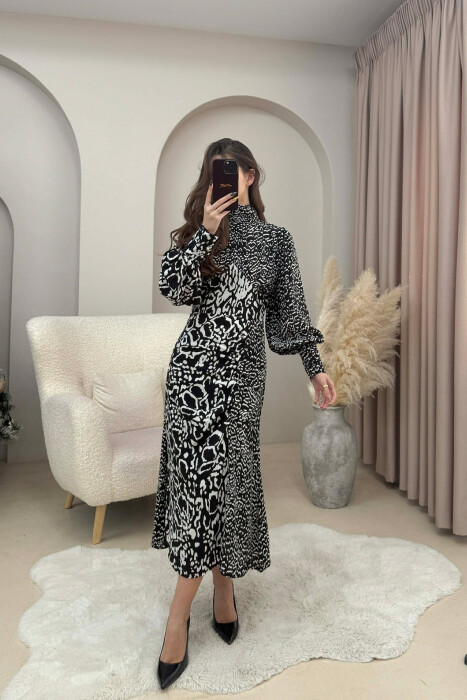 DIFFERENT DESIGN LONG WOMEN DRESS BLACK-WHITE/ZEBA - KLAUDIO FASHION