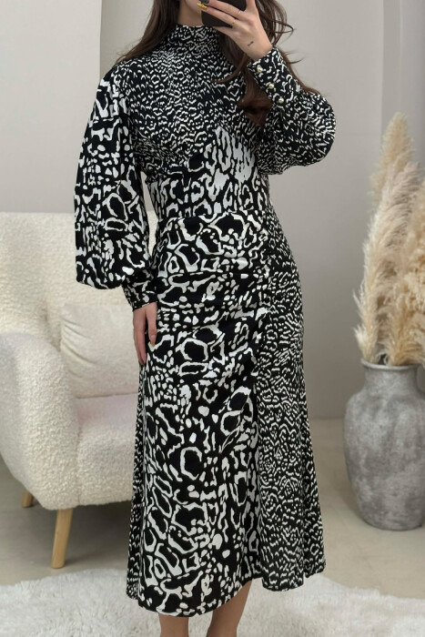 DIFFERENT DESIGN LONG WOMEN DRESS BLACK-WHITE/ZEBA - 5