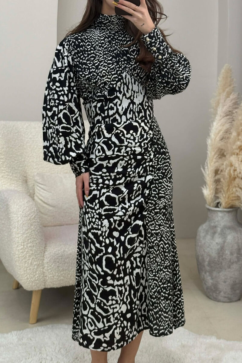 DIFFERENT DESIGN LONG WOMEN DRESS BLACK-WHITE/ZEBA - 5