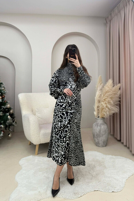 DIFFERENT DESIGN LONG WOMEN DRESS BLACK-WHITE/ZEBA - 2