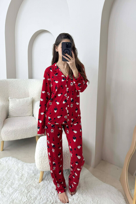 PIZHAME KEMISHE ME DIZAJNE TE NDRYSHME+TUTA PËR FEMRA NË NGJYRE TE KUQE - KLAUDIO FASHION