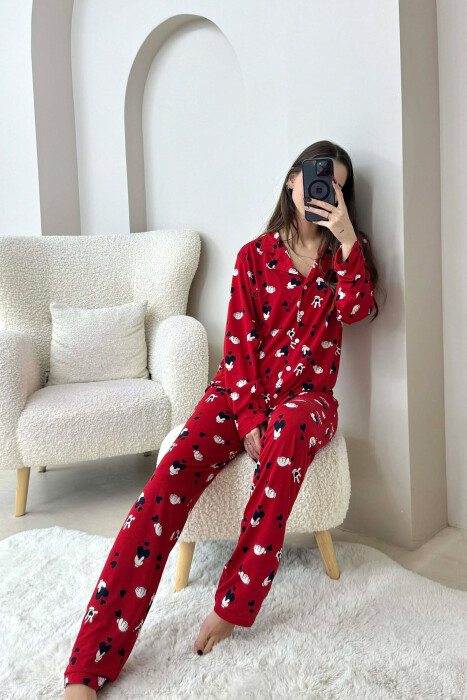 DIFFERENT DESIGN SHIRT+SWEATPANTS WOMEN PYJAMAS RED/E KUQE - 2