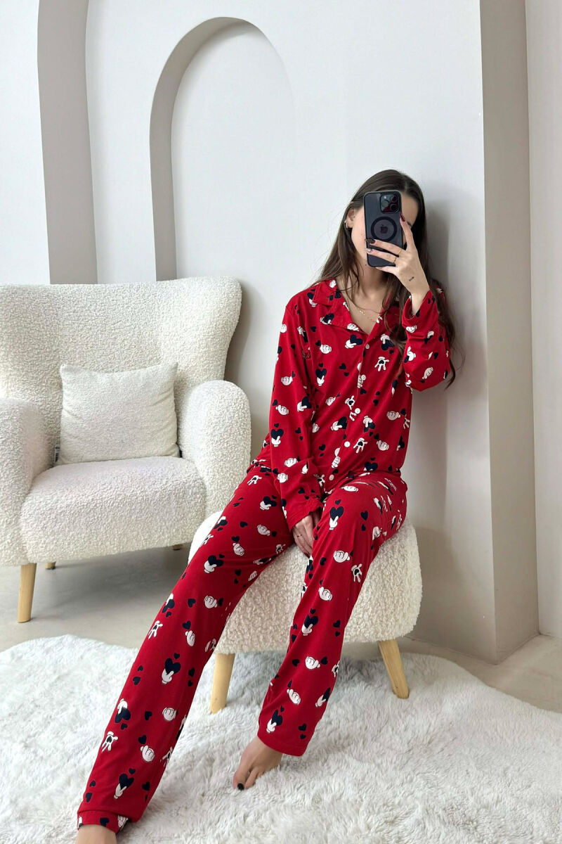 DIFFERENT DESIGN SHIRT+SWEATPANTS WOMEN PYJAMAS RED/E KUQE - 2