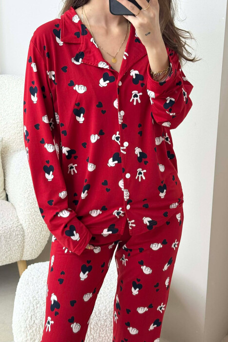 DIFFERENT DESIGN SHIRT+SWEATPANTS WOMEN PYJAMAS RED/E KUQE - 4