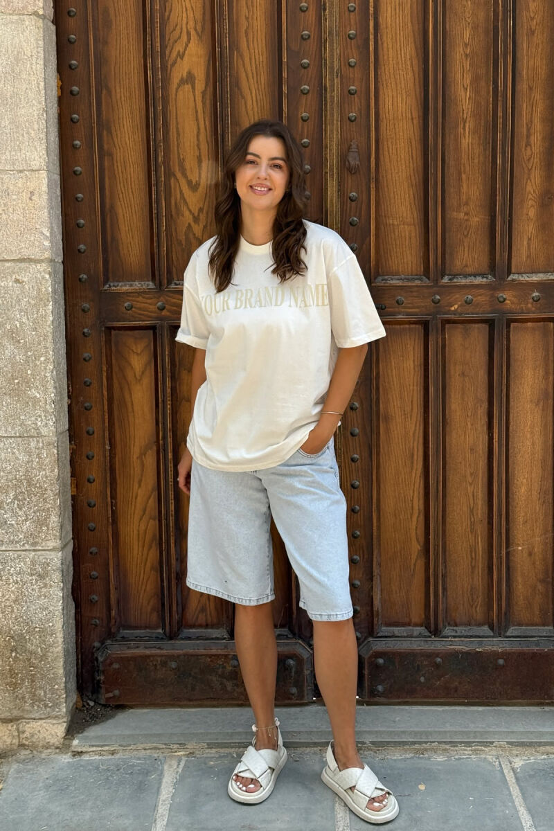 DOLLAR IMAGE WRITTING WOMEN T-SHIRT WHITE-E BARDHE - 1