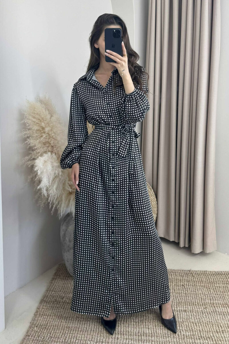 DOTS DESIGN BUTTONS LACING WOMEN DRESS BLACK/ E ZEZE - 1