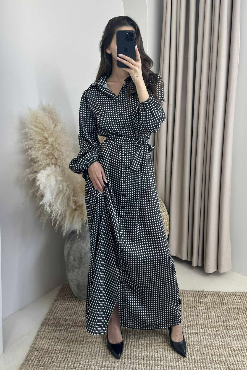 DOTS DESIGN BUTTONS LACING WOMEN DRESS BLACK/ E ZEZE - 2
